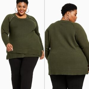 Prescott New York Zipper Asymmetrical Criss Cross Hem Sweater 2X